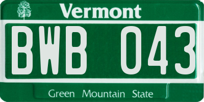 VT license plate BWB043