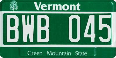 VT license plate BWB045