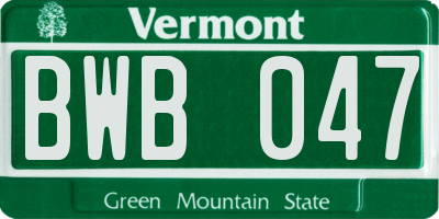 VT license plate BWB047