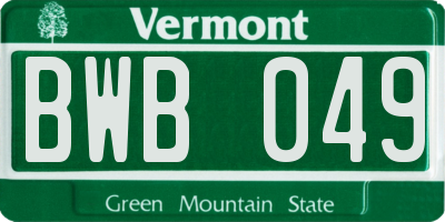 VT license plate BWB049