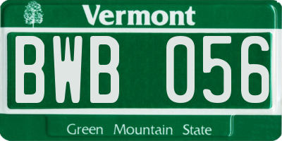 VT license plate BWB056