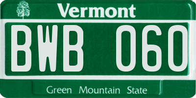 VT license plate BWB060