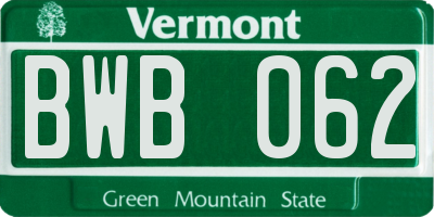 VT license plate BWB062