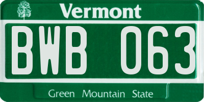 VT license plate BWB063