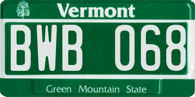 VT license plate BWB068