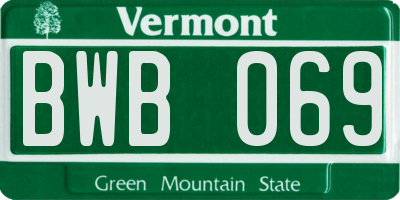 VT license plate BWB069