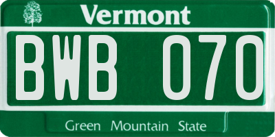 VT license plate BWB070