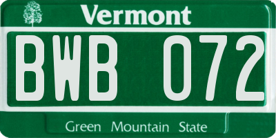 VT license plate BWB072