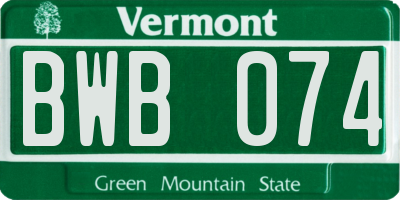 VT license plate BWB074