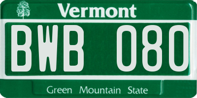 VT license plate BWB080