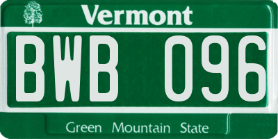 VT license plate BWB096