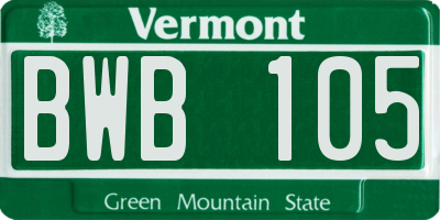 VT license plate BWB105