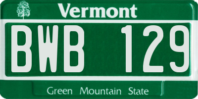 VT license plate BWB129