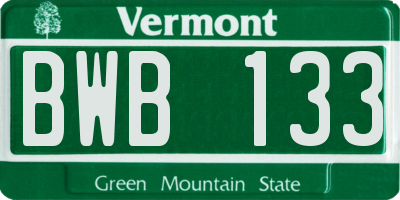 VT license plate BWB133