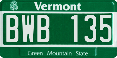 VT license plate BWB135