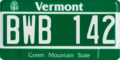 VT license plate BWB142