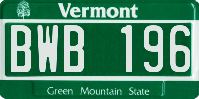 VT license plate BWB196
