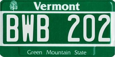 VT license plate BWB202