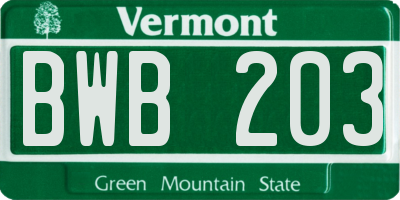 VT license plate BWB203