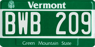 VT license plate BWB209