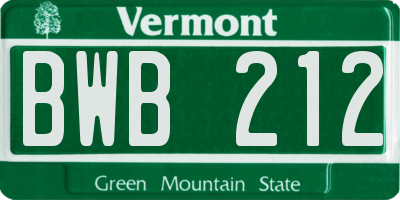 VT license plate BWB212