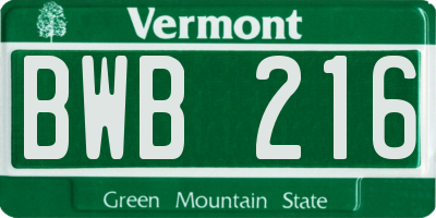 VT license plate BWB216