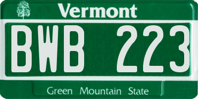VT license plate BWB223
