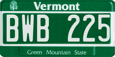 VT license plate BWB225