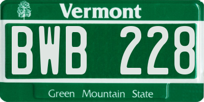 VT license plate BWB228