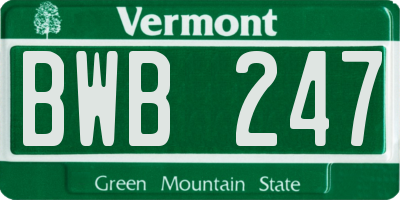 VT license plate BWB247