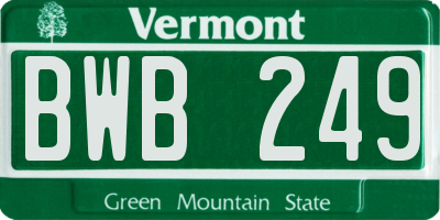 VT license plate BWB249