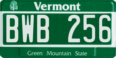 VT license plate BWB256