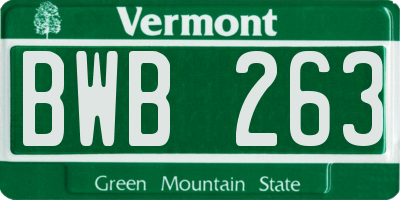 VT license plate BWB263