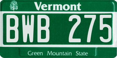 VT license plate BWB275