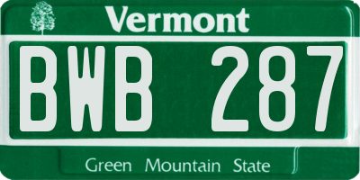 VT license plate BWB287