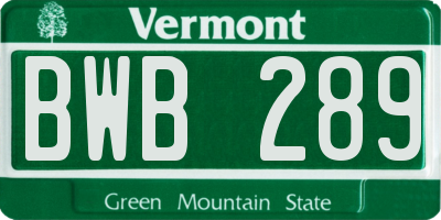 VT license plate BWB289