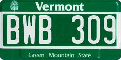 VT license plate BWB309