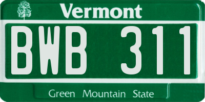 VT license plate BWB311