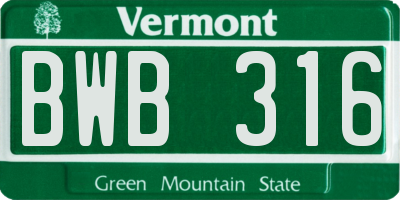 VT license plate BWB316