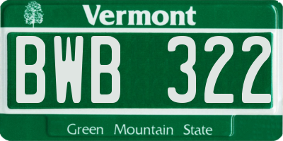 VT license plate BWB322