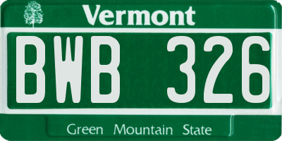VT license plate BWB326