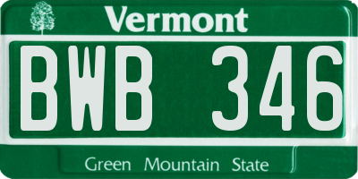 VT license plate BWB346