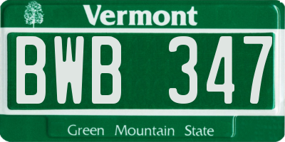 VT license plate BWB347