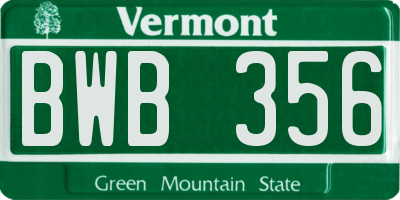 VT license plate BWB356