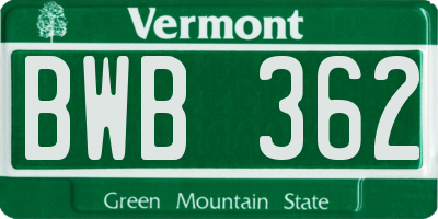 VT license plate BWB362