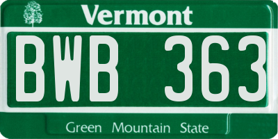 VT license plate BWB363
