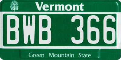 VT license plate BWB366