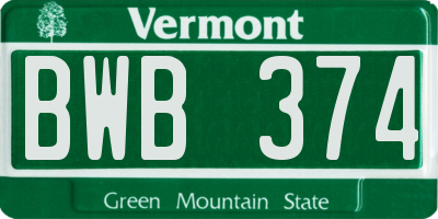 VT license plate BWB374