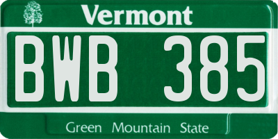 VT license plate BWB385