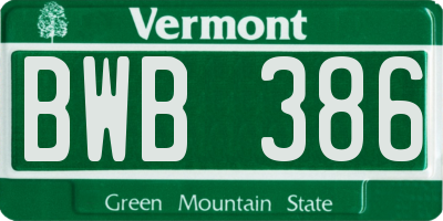VT license plate BWB386